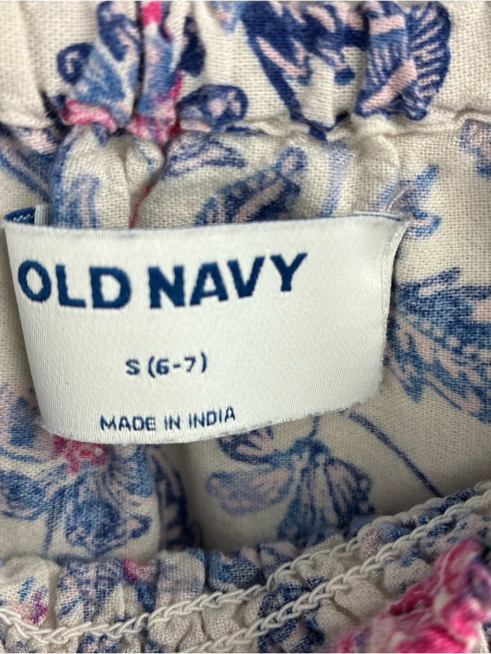 Old Navy Girls Floral Peasant Dress White Blue Pink Boho Prairie Cottage S 6-7